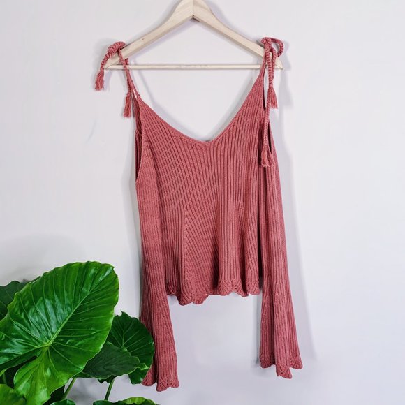 FOREVER 21 COLD SHOULDER KNIT BELL SLEEVE SWEATER - Picture 5 of 11